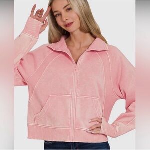 ZENANA | NEW Vintage Pink Full Zip Front Sweatshirt Jacket Women’s Size Medium